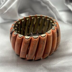 Vintage LERU Expandible Signed Marbled Peach Butterscotch Thermoplastic Bracelet